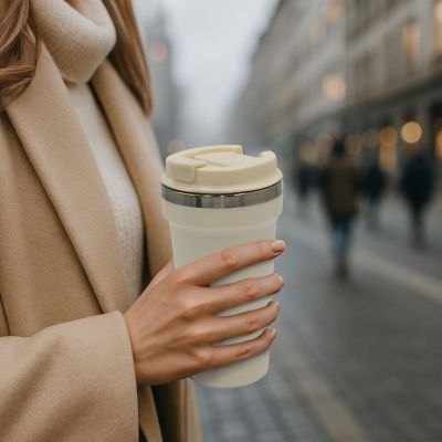 6. EXCELLENT HOUSEWARE THERMAL TRAVEL MUG 500ML - ECRU