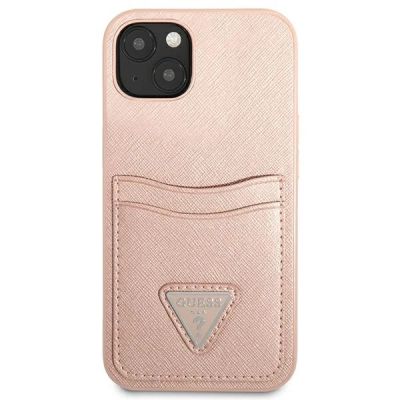 3. Guess GUHCP13SPSATPP iPhone 13 mini 5,4 "pink / pink hardcase SaffianoTriangle Logo Cardslot
