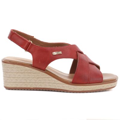 2. Sergio Leone SK297 Burgundy Women's Leather Wedge Sandals