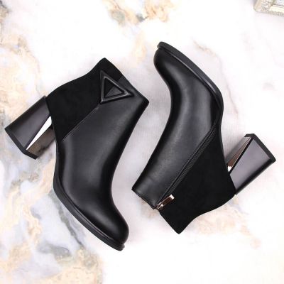 6. D&A S.Barski Premium Collection W OLI238 black insulated ankle boots with decorative heel