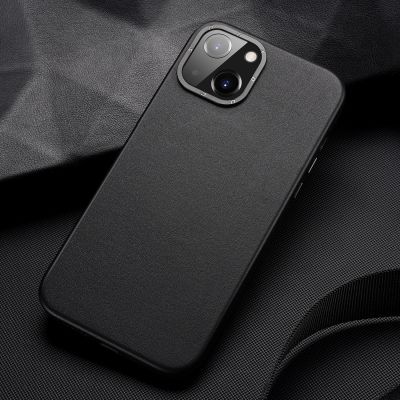 11. Dux Ducis Grit Leather Case for iPhone 14 Plus Elegant Faux Leather Cover (MagSafe Compatible) Black