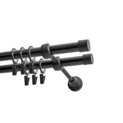 Double Curtain Rod Ø 19 mm, Black, 480 cm, LUNA, with Rings, KOWALSKI