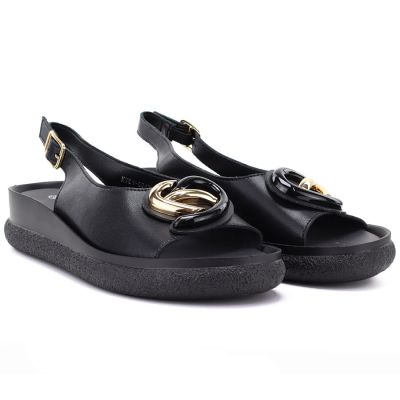 4. Women's leather platform sandals black S.Barski 61-6047
