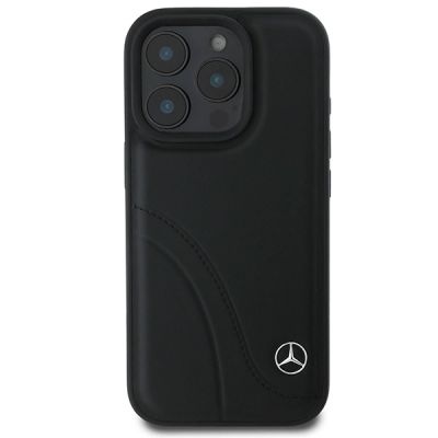 3. Mercedes MB Curved Stitches Leather iPhone 16 Pro Case - Black