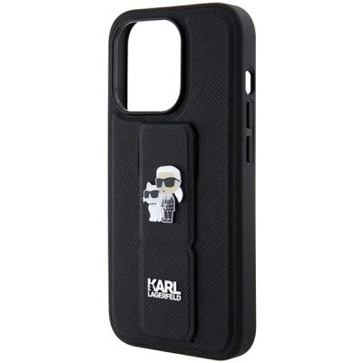 6. Karl Lagerfeld Gripstand Saffiano Karl&Choupette Pins case for iPhone 14 Pro - black