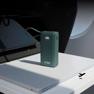 11. Powerbank SBS 10000 mAh 20W with built-in USB-C cable and digital display - gray