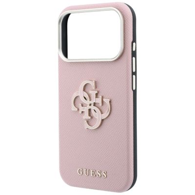 6. Guess Grained & Big Resin Logo Case for iPhone 18 Pro / 17 Pro - Pink