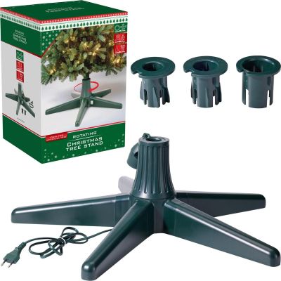 PLASTIC CHRISTMAS TREE STAND FOR ARTIFICIAL CHRISTMAS TREE, ROTATING WITH POWER SUPPLY FOR LIGHTS