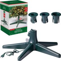 PLASTIC CHRISTMAS TREE STAND FOR ARTIFICIAL CHRISTMAS TREE, ROTATING WITH POWER SUPPLY FOR LIGHTS