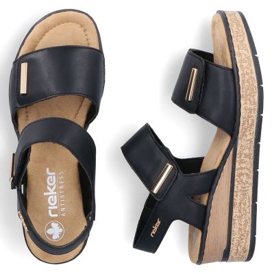 5. Rieker 63781-00 women's black wedge sandals with Velcro