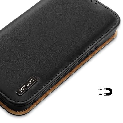 7. Dux Ducis Hivo Leather Flip Cover Genuine Leather Wallet for Cards and Documents iPhone 14 Plus Black