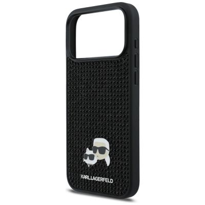 6. Karl Lagerfeld Rhinestones Karl&Choupette Pin Case for iPhone 17 Pro Max - Black