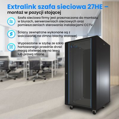 15. Extralink Rack Cabinet 27U 600x1000 Black Floor Standing
