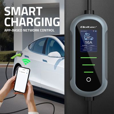 9. Qoltec Mobile charger for electric car EV with regulation 2in1 Type2 | 11kW | 400V | Wi-fi | TUYA | SMART LIFE | LCD | Portable | Wallbox | 5m