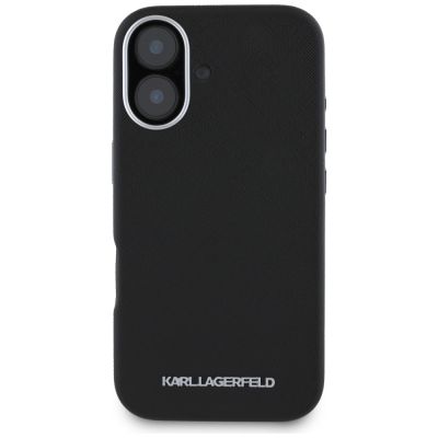 3. Karl Lagerfeld Saffiano Full Wrapped Elongated Metal Logo MagSafe Case for iPhone 16 - Black