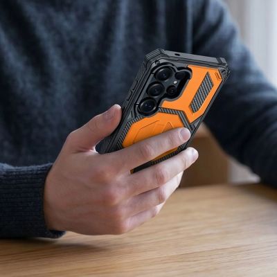 6. Tech-Protect MagBlast MagSafe Case + Tempered Glass 2-Pack for Samsung Galaxy S26 Ultra - Black and Orange