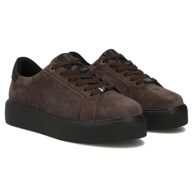 15. Women's leather platform sneakers, brown, Filippo DP6119