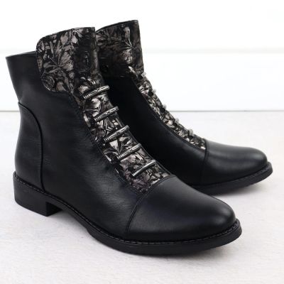 13. Women’s Black Floral Ankle Boots Jezzi ASA62-16