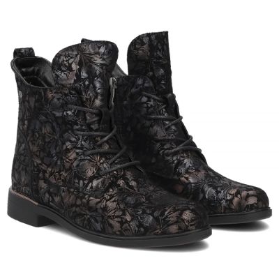 4. Women's leather ankle boots with floral pattern, black Filippo DBT8283