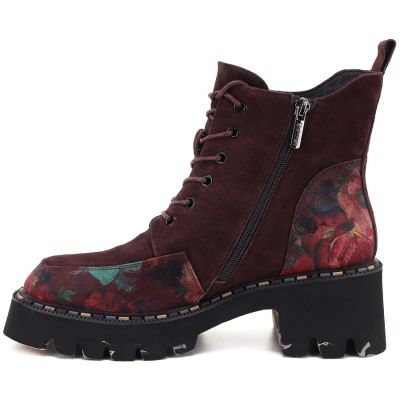 3. Women’s burgundy leather ankle boots with flowers Artiker 59C0248