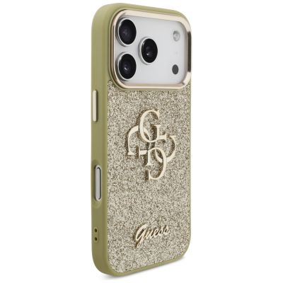 4. Guess Fixed Glitter Big 4G Metal Frame case for iPhone 17 Pro - gold