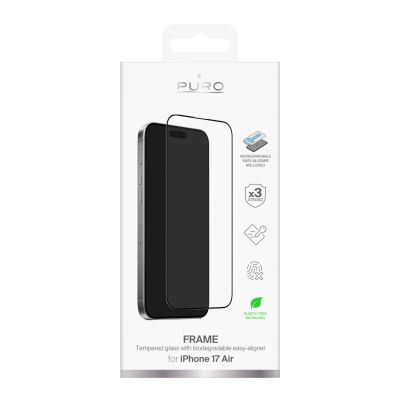2. Puro Frame Tempered Glass for iPhone 17 Pro with Applicator and Black Frame