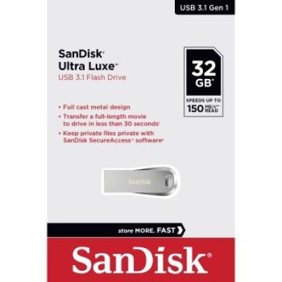 8. SanDisk Ultra Lux SDCZ74-032G-G46 Flash Drive (32GB; USB 3.0; Silver)