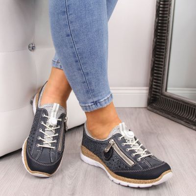 6. Women's openwork navy blue sports shoes Rieker N42P6-14