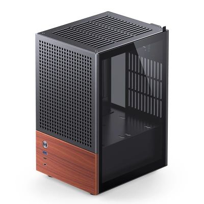 12. Jonsbo T6 Case, Mini-Tower, Mini-ITX, Tempered Glass, Wood - Black