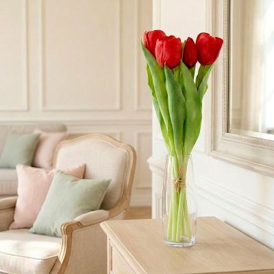 21. BOUQUET OF 7 RED TULIPS 31 CM LIKE LIFE SPRING DECORATION