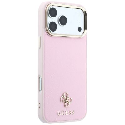 4. Guess Saffiano Small 4G & Classic Logo MagSafe Case for iPhone 18 Pro / 17 Pro – Pink
