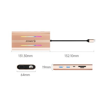 3. Orico XDR 12in1 RGB USB-C Docking Station 3x USB-A USB-C PD 100W HDMI 4K VGA RJ45 Gigabit SD and microSD Card Reader - Rose Gold