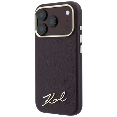2. Karl Lagerfeld Saffiano Small Script Metal Logo MagSafe case for iPhone 17 Pro / 18 Pro - burgundy