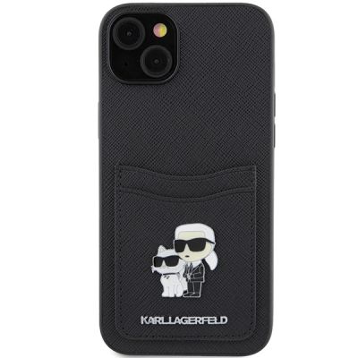 3. Karl Lagerfeld Saffiano Cardslot Karl&Choupette Metal Pin case for iPhone 15 - black