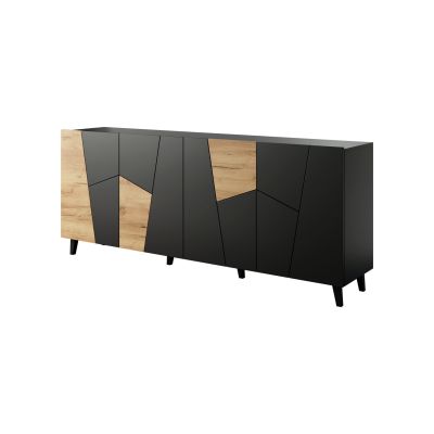 ETNA chest of drawers 200x42x82 black matt + craft oak