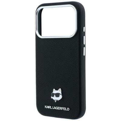 6. Karl Lagerfeld Grained Choupette Head Metal MagSafe Case for iPhone 17 Pro / 18 Pro - Black