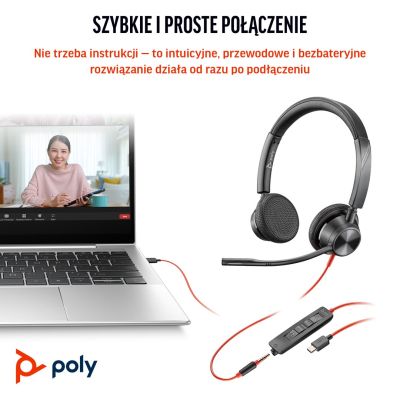 192. Poly Blackwire 3325 Stereo MS Teams Certified USB-C Headset +3.5mm Plug +USB-C/A Adapter 8X222AA
