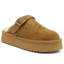 Women's leather insulated flip-flops on a camel platform, Big Star UU274696