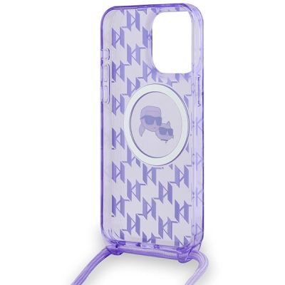 6. Karl Lagerfeld IML Crossbody Monogram Karl & Choupette Head MagSafe Case for iPhone 15 Pro Max - Purple
