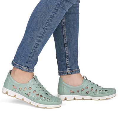5. Women's leather openwork shoes green Rieker 49956-52