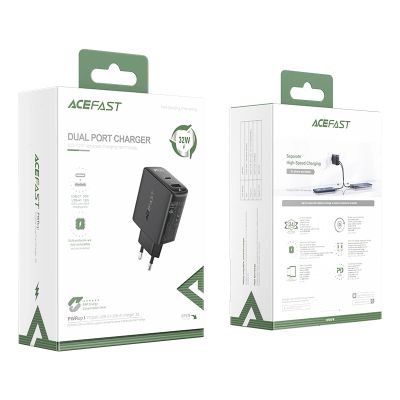 5. Acefast wall charger USB Type C / USB 32W, PPS, PD, QC 3.0, AFC, FCP black (A5 black)