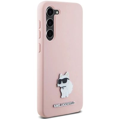 4. Karl Lagerfeld Silicone Choupette Metal Pin case for Samsung Galaxy S23+ - pink