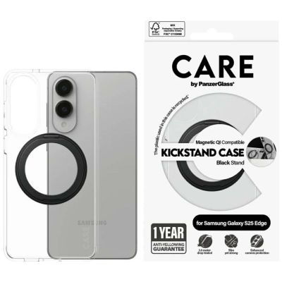 CARE by PanzerGlass Feature Black Kickstand & QI Case for Samsung Galaxy S25 Edge - Transparent