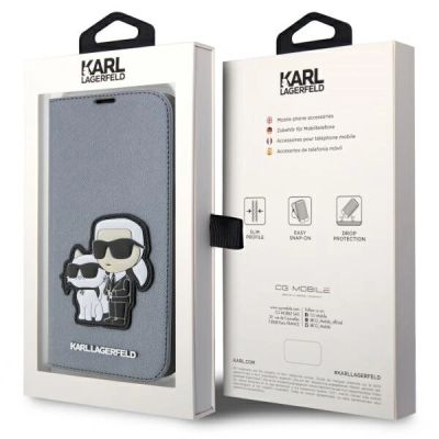 7. Karl Lagerfeld KLBKP14LSANKCPG iPhone 14 Pro 6.1" bookcase silver/silver Saffiano Karl & Choupette