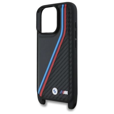 5. BMW M Edition Carbon Tricolor Lines & Strap Case for iPhone 16 Pro - Black