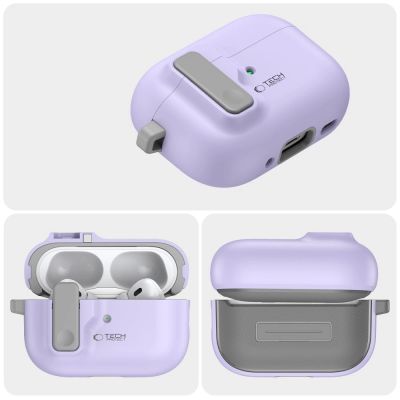 4. Tech-Protect Slim Hook Case with Carabiner for Apple AirPods Pro 1 / 2 - Purple