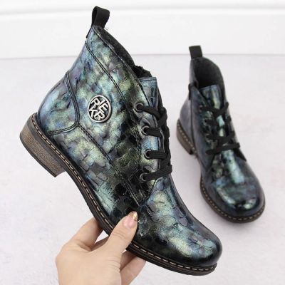 32. Women’s green patent croc ankle boots Rieker 71205-90