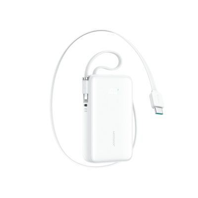 Joyroom JR-PR2L 10000mAh 35W Power Bank with Built-in Retractable USB-C Cable and Lightning Lanyard Cable - White