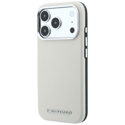 2. Karl Lagerfeld Grained Elongated Logo MagSafe Case for iPhone 17 Pro Max / 18 Pro Max - Beige