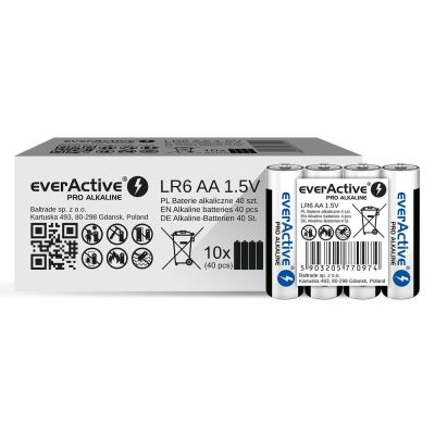 3. EVERACTIVE PRO ALKALINE BATTERIES AA, LR6, SHRINK 4 PCS, 1250 mAh, HIGH PERFORMANCE, LR6PRO4T